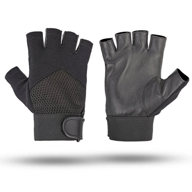 Black Premium Leather & Mesh Polyester Fingerless Gloves -